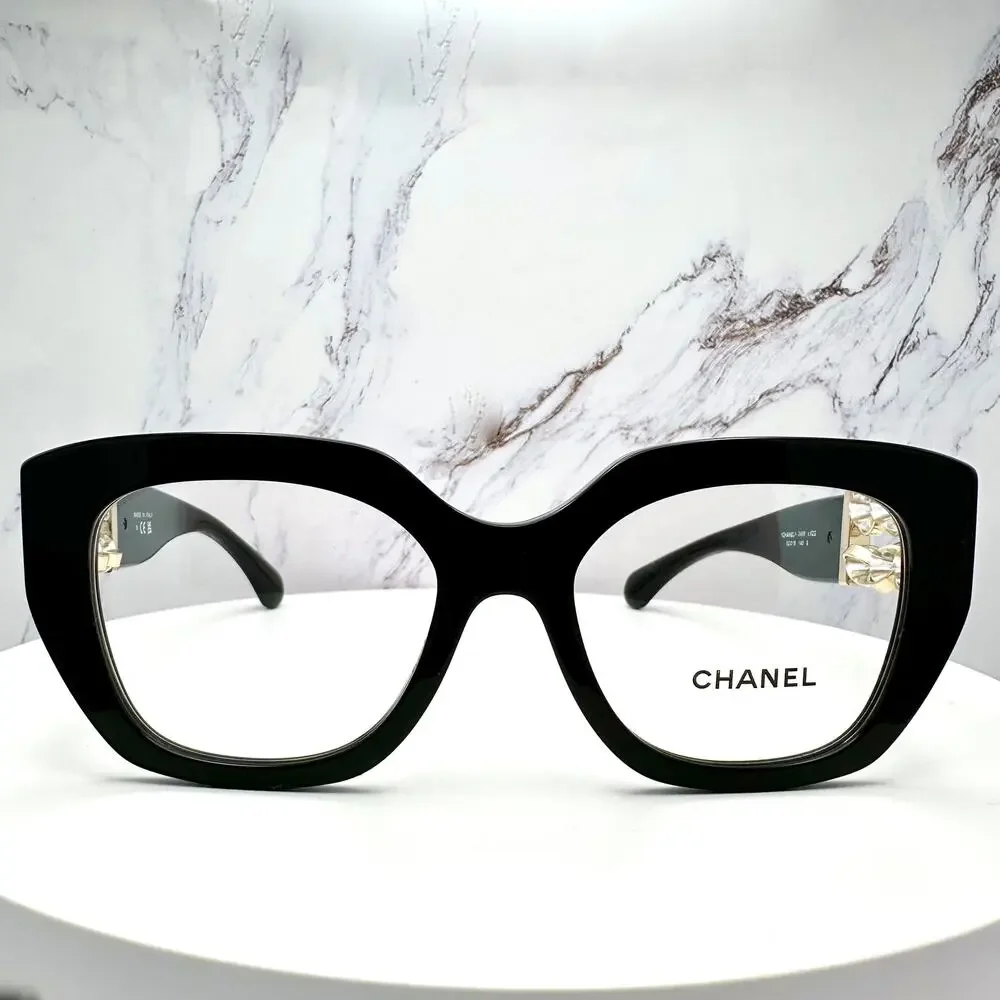 New CHANEL Eyeglasses Black Gold Cat Eye Clear Rotating Pearls 52mm - Picture 15 of 15